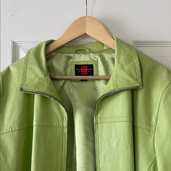 Gallery women’s Light Green Leather Jacket - Picture 2 of 5